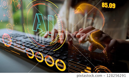 AI Brain Processing Data with Generative Artificial Intelligence Concept Thunk 128256291