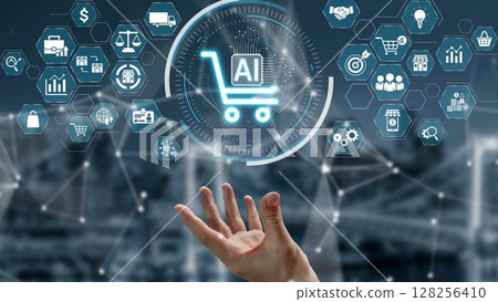 AI Ecommerce Shopping Technology with Data Analytic and Smart Retail Icons Muxer AI Ecommerce Shopping Technology with Data Analytic and Smart Retail Icons Muxer 128256410