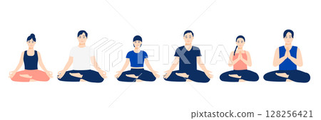 男人與女人冥想的插圖集 128256421