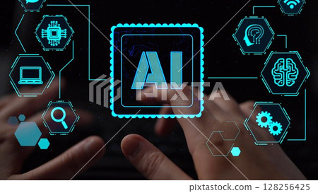 AI Brain Processing Data with Generative Artificial Intelligence Concept Thunk 128256425
