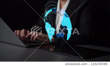 Global network connection visualization showing data exchange Thunk 128256596