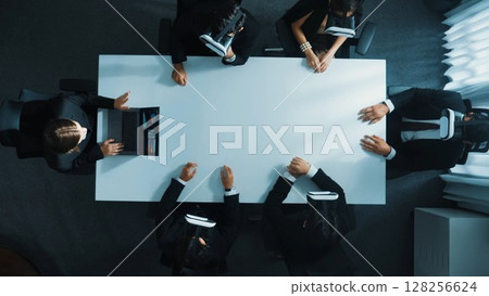 Time lapse of business team wear vr and receive data from laptop. Directorate. 128256624