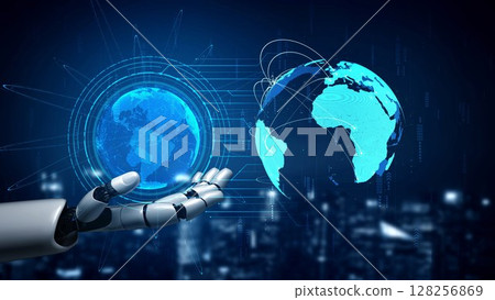 AI visualizes global data flow and digital connectivity Thunk 128256869