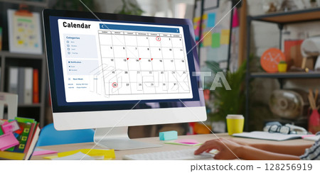 Calendar on computer software application for brisk schedule planning 128256919
