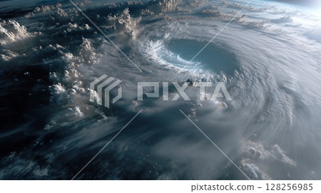 海洋上空包含颱風眼的雲團 128256985
