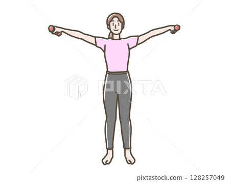 Illustration of a woman doing dumbbell exercises Illustration of a woman doing dumbbell exercises 128257049