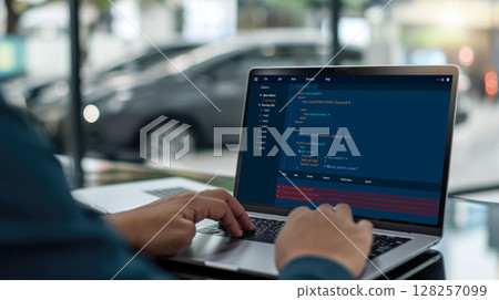 Software development programming on computer screen for brisk application 128257099