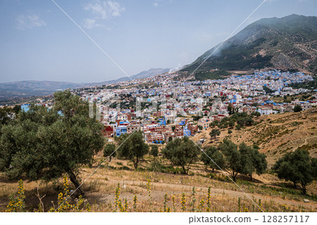 摩洛哥舍夫沙萬城市景觀從高處 128257117