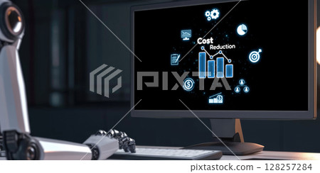 Cost reduction, cost saving concept shown on computer screen brisk 128257284