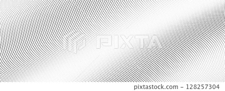 Abstract wave dotted line background. Tech dynamic dash stripe texture. Black warped and curved line wallpaper for design template, presentation, brochure, booklet, leaflet. Vector halftone backdrop Abstract wave dotted line background. Tech dynamic dash stripe texture. Black warped and curved line wallpaper for design template, presentation, brochure, booklet, leaflet. Vector halftone backdrop 128257304