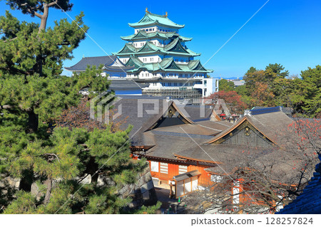 [Aichi Prefecture] Nagoya Castle large castle tower and Honmaru Palace on a clear day 128257824