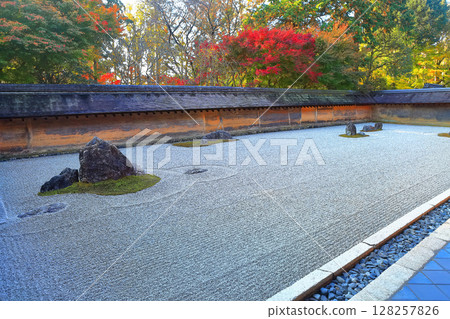 [Kyoto Prefecture] Ryoanji Temple's rock garden and autumn leaves 128257826