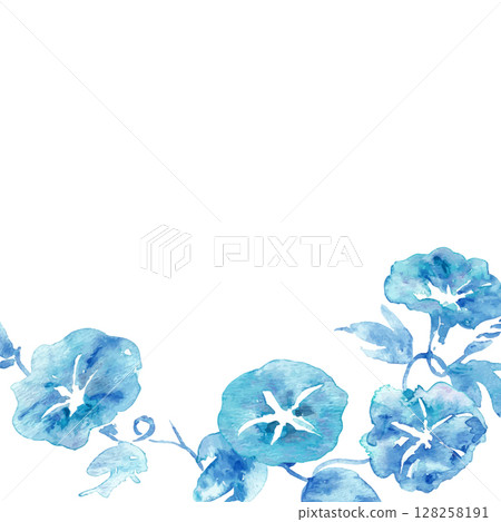 水彩畫。水彩牽牛花向量插圖框架。夏季牽牛花框架材料。 水彩畫。水彩牽牛花向量插圖框架。夏季牽牛花框架材料。 128258191