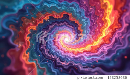 a close up of a colorful swirl with a bright light in the middle, 128258686