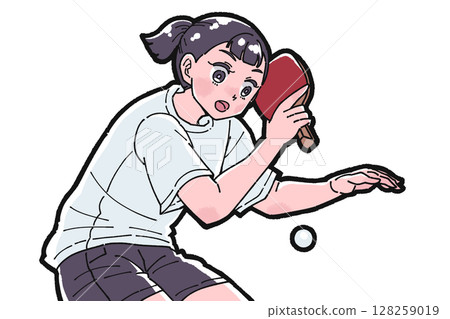 打乒乓球的女孩的插圖 打乒乓球的女孩的插圖 128259019