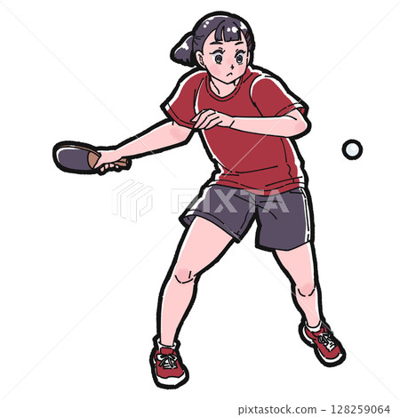 打乒乓球的女孩的插圖 128259064