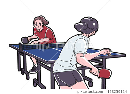 兩個女孩打乒乓球的插圖 128259114