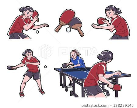 Illustration set of girls playing table tennis Illustration set of girls playing table tennis 128259143