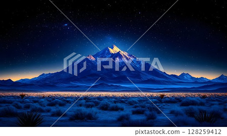Majestic night mountain peak starlit desert landscape 128259412
