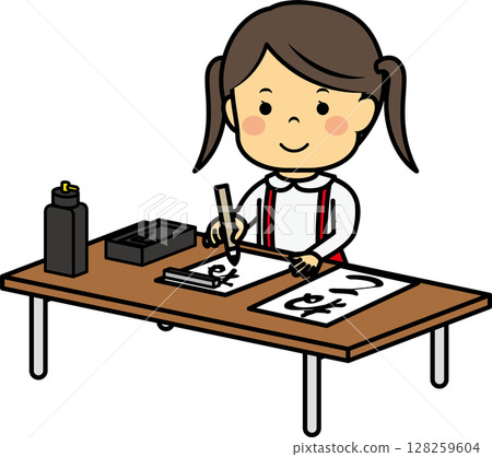 練習書法的女孩 128259604