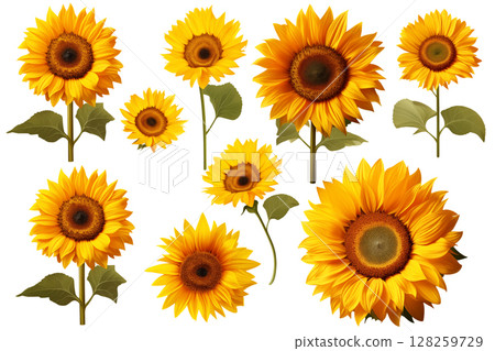collection of hand drawn sunflowers flowers isolated on a white background 128259729