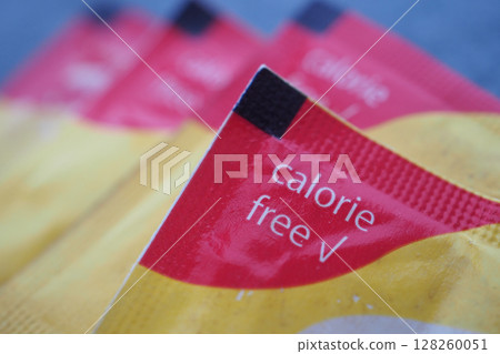 Sugar substitute packets labeled calorie free displayed 128260051