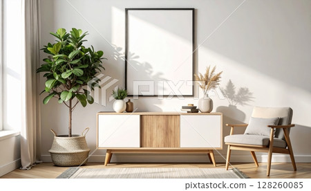Sleek white furniture defines this modern living room interior, a contemporary design perfect for any luxury apartment or home Sleek white furniture defines this modern living room interior, a contemporary design perfect for any luxury apartment or home 128260085