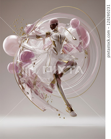 Elegant Cyborg Dance A Futuristic Ballet in Pink and Gold 128260231