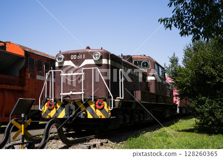 Vehicles on display at the Usui Pass Railway Culture Park, Railway Museum in Yokokawa, Matsuida-cho, Annaka City, Gunma Prefecture 128260365