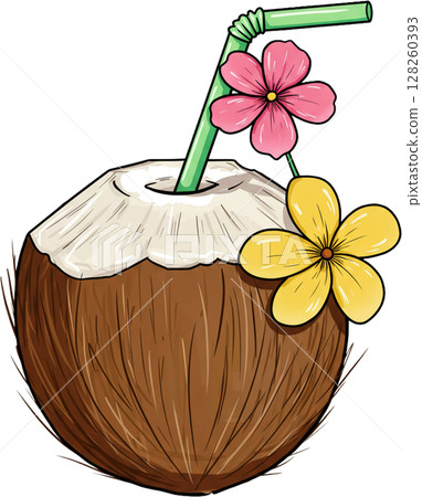Coconut Drink with Flower Coconut Drink with Flower 128260393