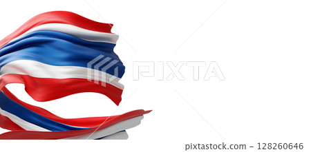 Thailand flag flying isolated on white background with copy space 3D render 128260646
