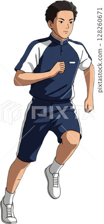 Running Boy in PE Uniform 128260671