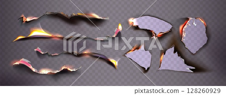 Burning paper flame frame set 128260929