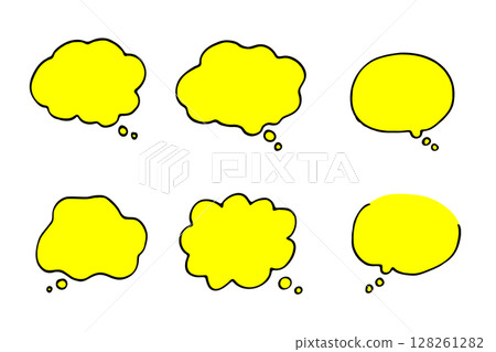 A set of hand-drawn yellow speech bubbles to express inspiration and thoughts 128261282