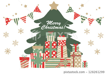 Christmas tree with presents and garland vector illustration Christmas tree with presents and garland vector illustration 128261299