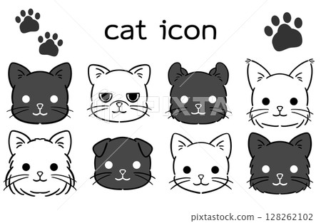 簡單的貓臉插圖，黑白相間 128262102