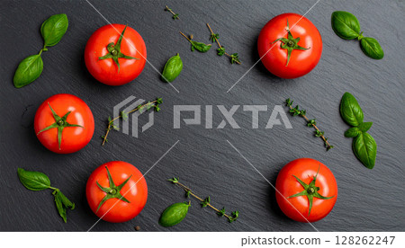 Fresh image background of tomatoes and herbs 128262247