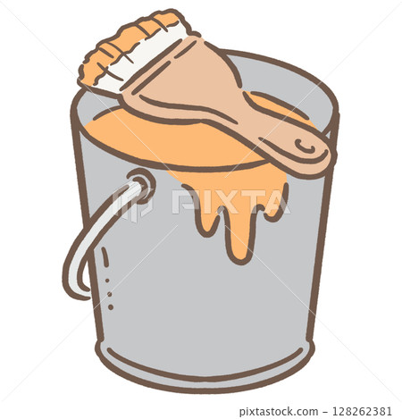 油漆桶和刷子_棕色線_橙色 128262381