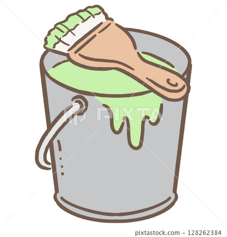 油漆桶和刷子_棕_黃綠色 128262384