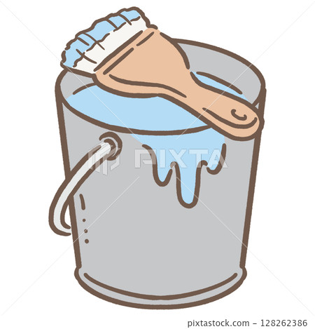 油漆桶和刷子_棕色_淺藍色 128262386