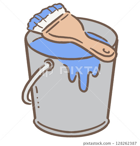 油漆桶和刷子_棕色線_藍色 128262387