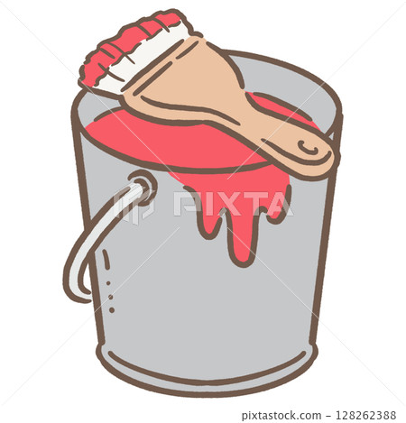 油漆桶和刷子_棕色_紅色 128262388