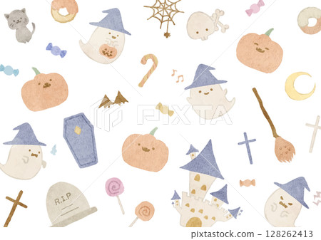 Cute hand drawn Halloween background illustration 128262413