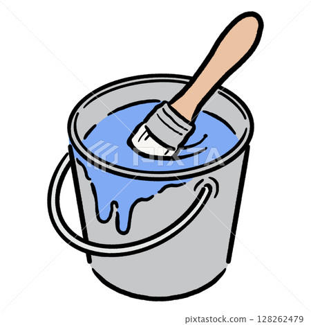 Paint and brush in a bucket_blue Paint and brush in a bucket_blue 128262479