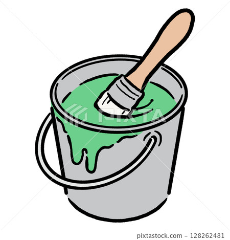 桶子裡的油漆和刷子_綠色 128262481