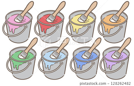 用桶子和刷子套裝塗漆_棕色線 用桶子和刷子套裝塗漆_棕色線 128262482