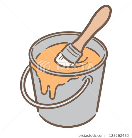 桶裡的油漆和刷子_棕色線橙色 128262483