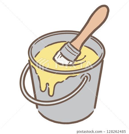 Paint and brush in a bucket_brown line yellow 128262485