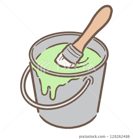 Paint and brush in a bucket_brown line yellow green 128262486