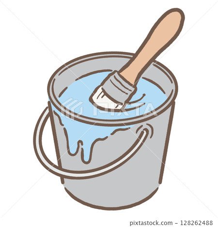 桶子裡的油漆和刷子_棕色線淺藍色 128262488